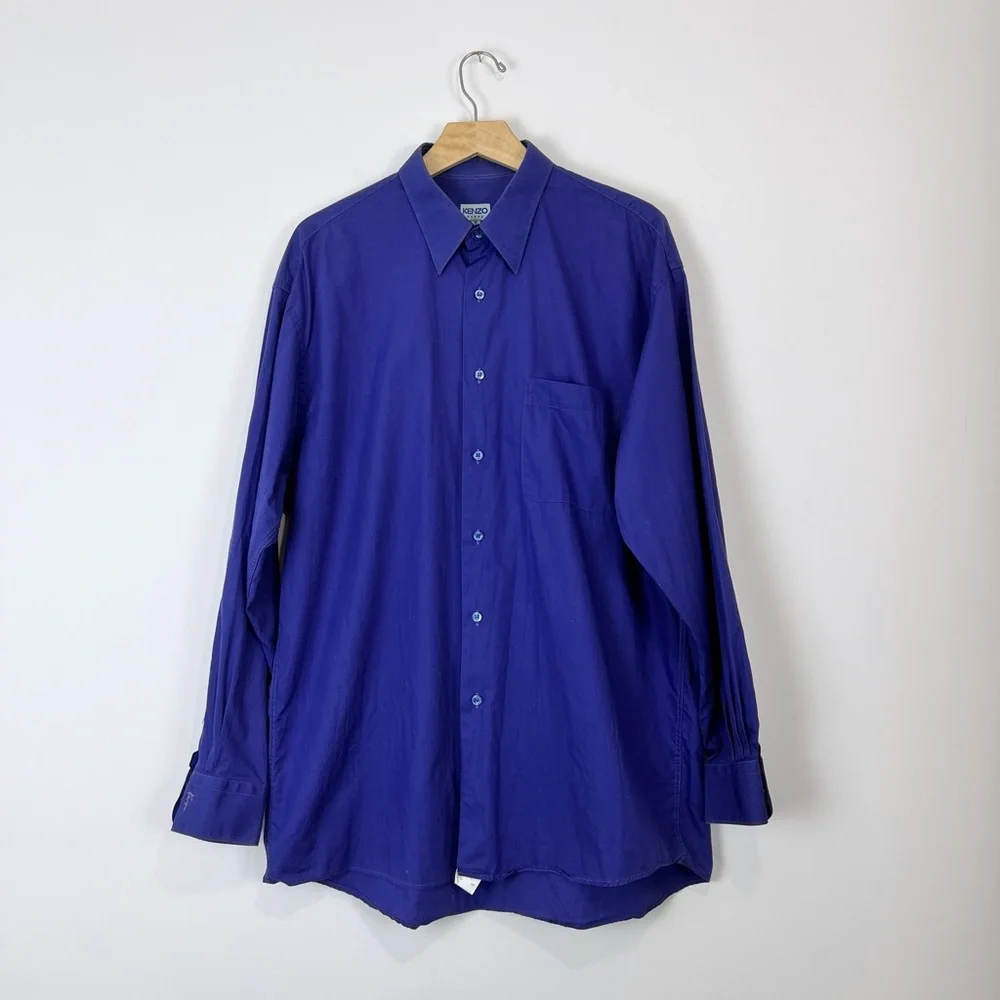 Kenzo Homme Vintage Y2K Purple Cotton Embroidered Logo Classic Shirt UK L - Picture 1 of 14